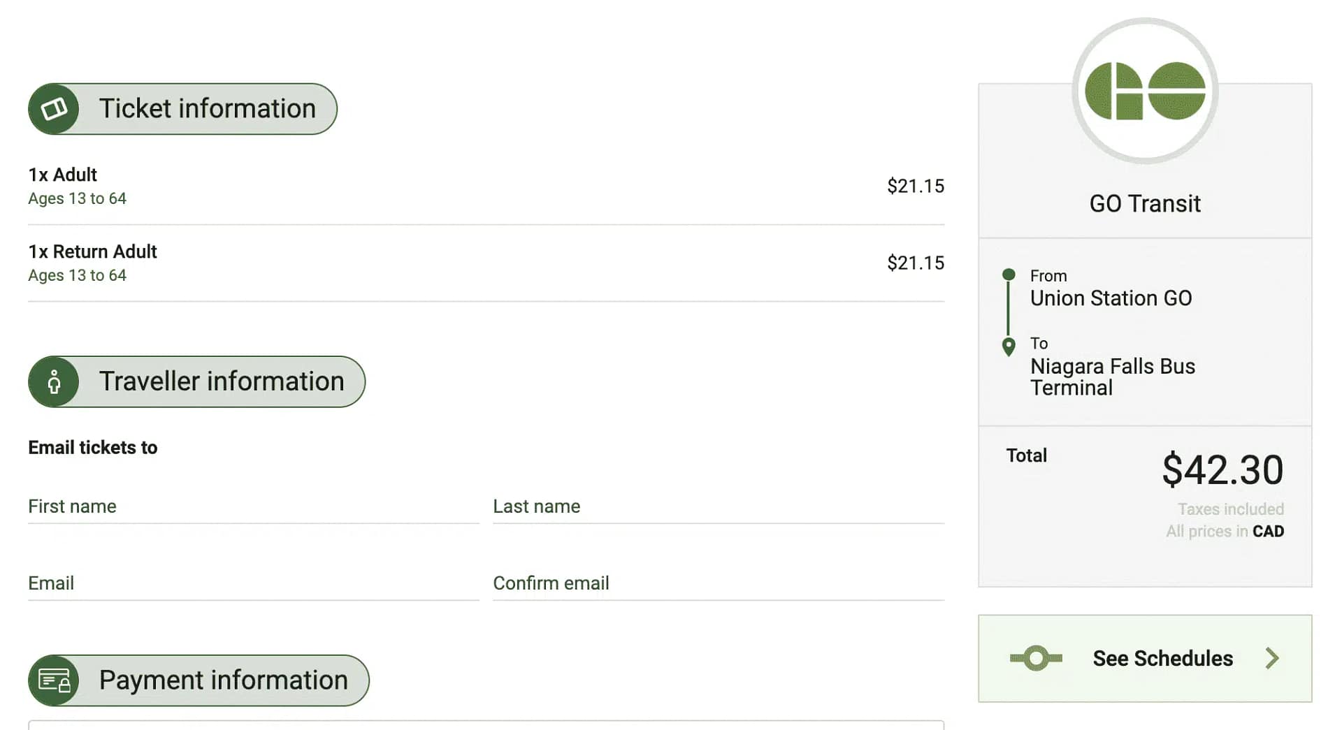 How to Get to Niagara Falls From Toronto by Bus, Train, Uber or Tour 4 How much it costs to take the GO Train from Toronto to Niagara Falls - $21.15 each way