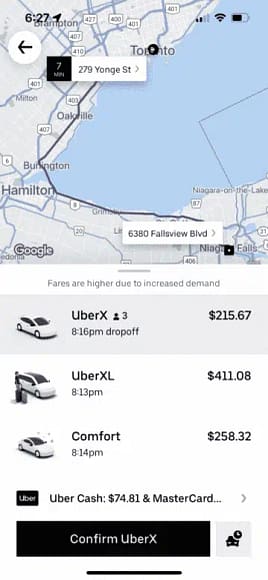 How to Get to Niagara Falls From Toronto by Bus, Train, Uber or Tour 5 Taking an Uber from Toronto to Niagara Falls