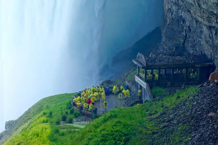 Niagara Falls with Kids: The Complete Family Guide to What's Worth It and What Isn't 2 Observation deck at Journey Behind the Falls with mist and Horseshoe Falls visible through the opening